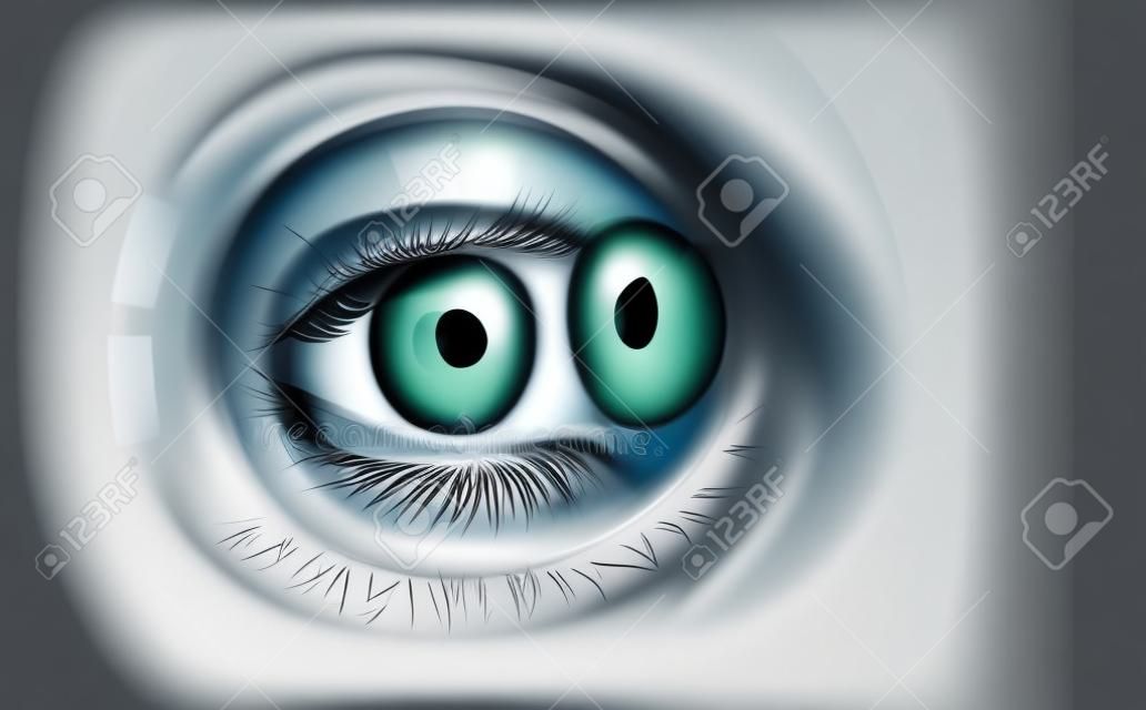 El ojo humano. Lentes de contacto. Oftalmología. Concepto de publicidad de producto. Ilustración de vector.