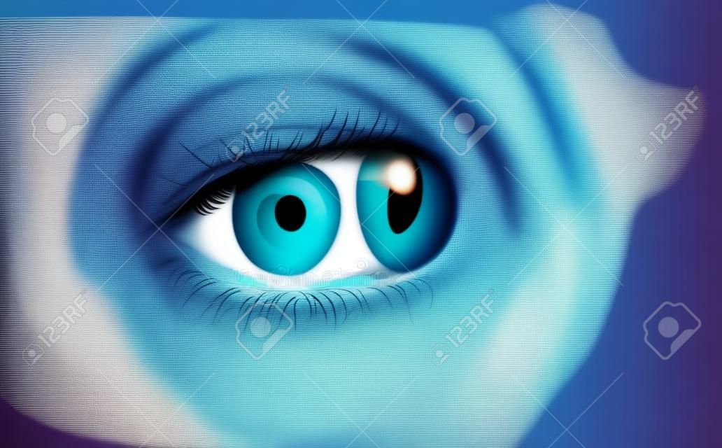 人間の目。コンタクトレンズ。眼科。製品広告コンセプトベクターの図。