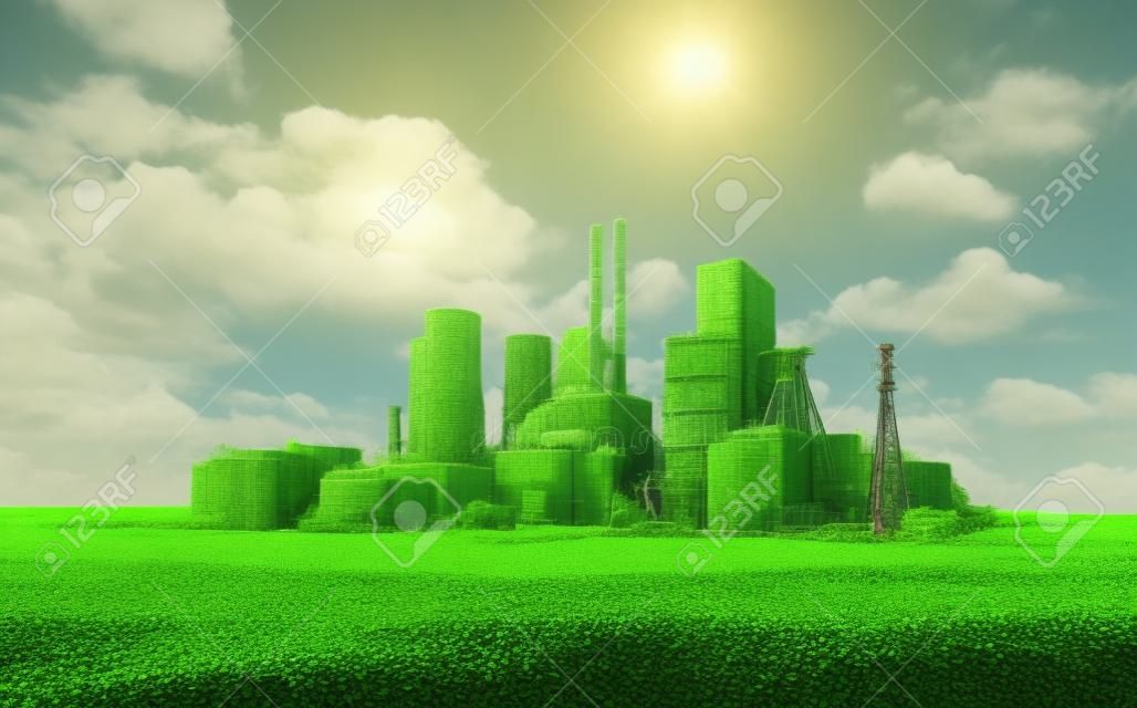 Eco concept. The plant is destroying and poisoning the environment. 3d illustration.