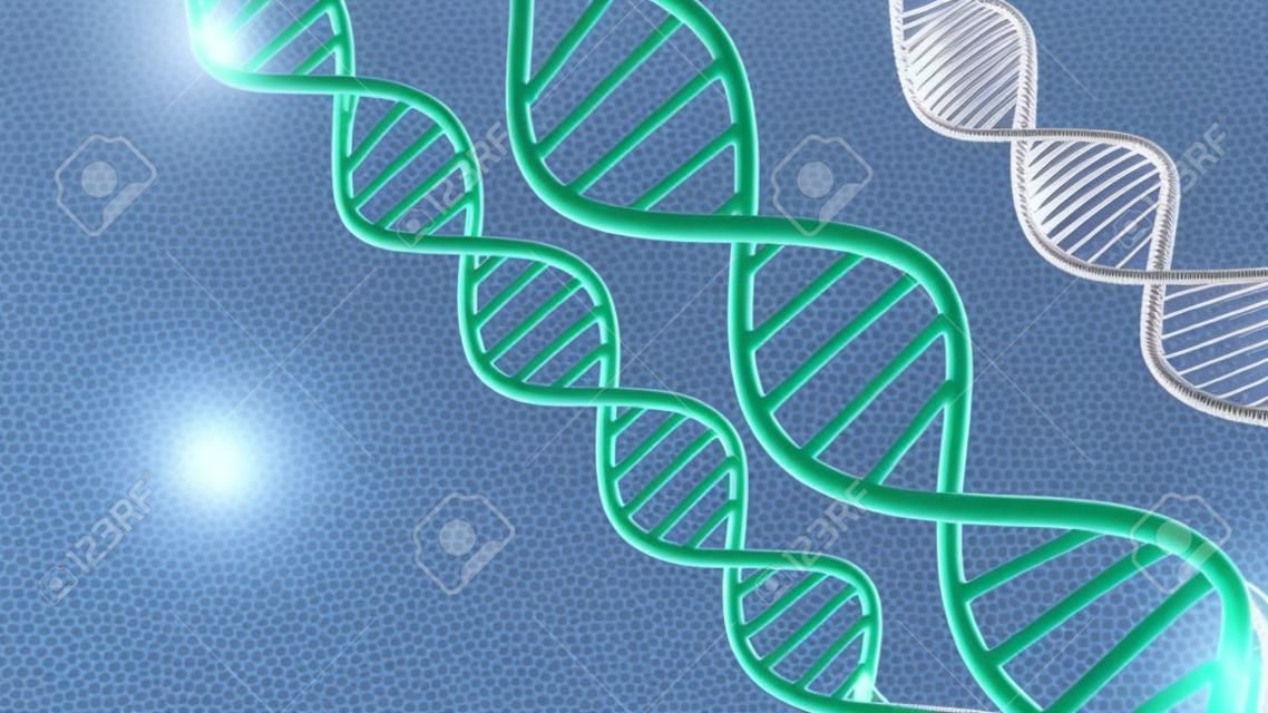 Double helical structure of DNA, DNA molecule, RNA. The concept of biochemistry, biotechnology. Genome change. 3D illustration