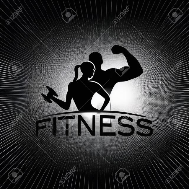 silver man and woman of fitness silhouette character on metal background