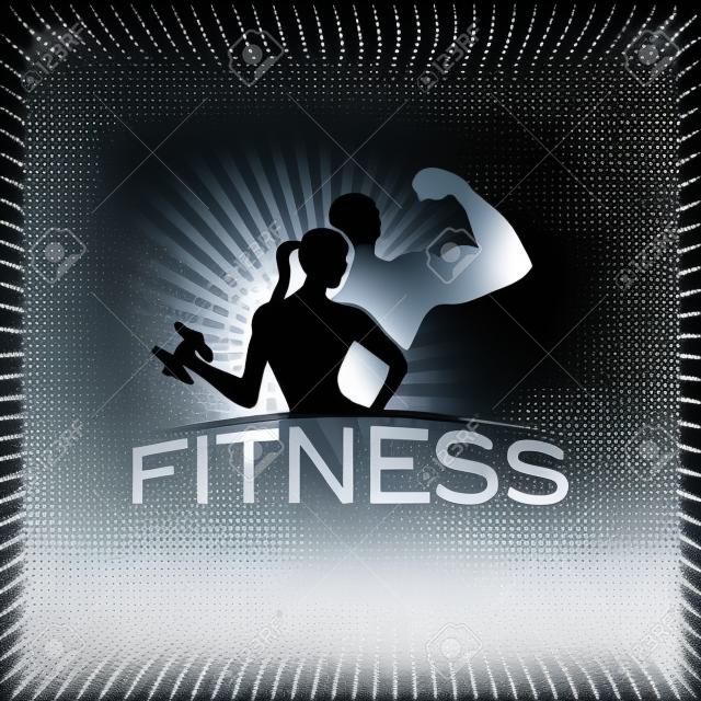 silver man and woman of fitness silhouette character on metal background