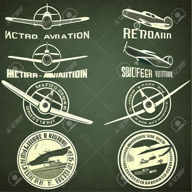 conjunto de vectores de la vendimia etiqueta Aviaton retro