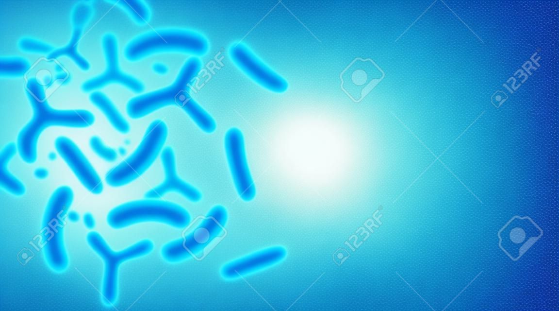 Mikrobiologischer wissenschaftlicher und medizinischer Hintergrund. Bakterien, Probiotische Mikroskopische Mikroorganismen. Wissenschaftlicher Hintergrund.