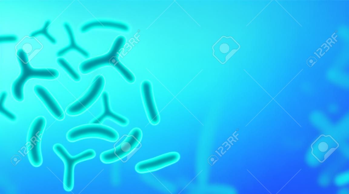 Mikrobiologischer wissenschaftlicher und medizinischer Hintergrund. Bakterien, Probiotische Mikroskopische Mikroorganismen. Wissenschaftlicher Hintergrund.