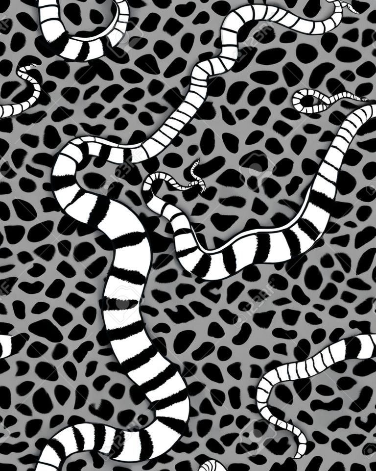  Seamless vector pattern with snakes and animal fur 	