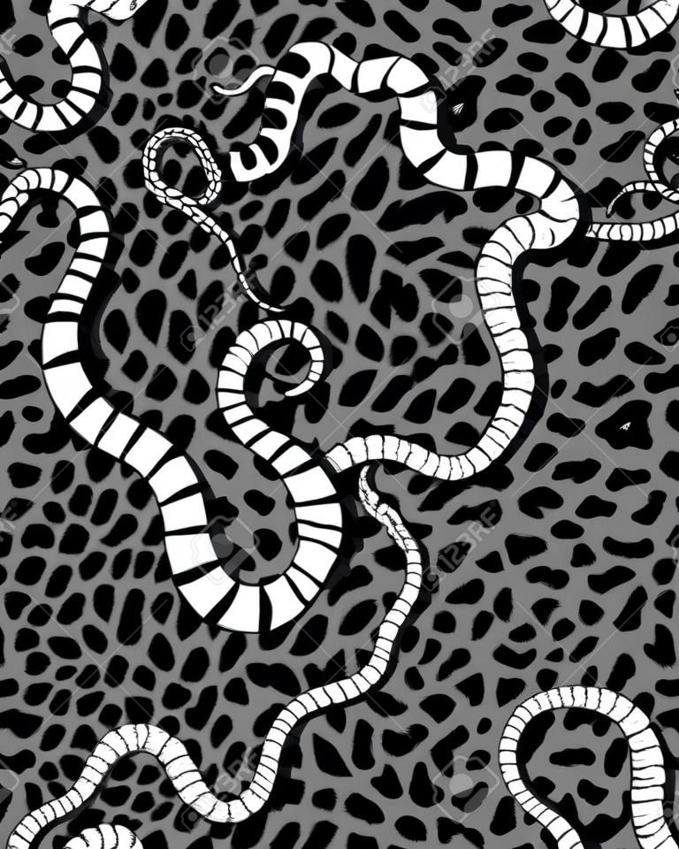  Seamless vector pattern with snakes and animal fur 	