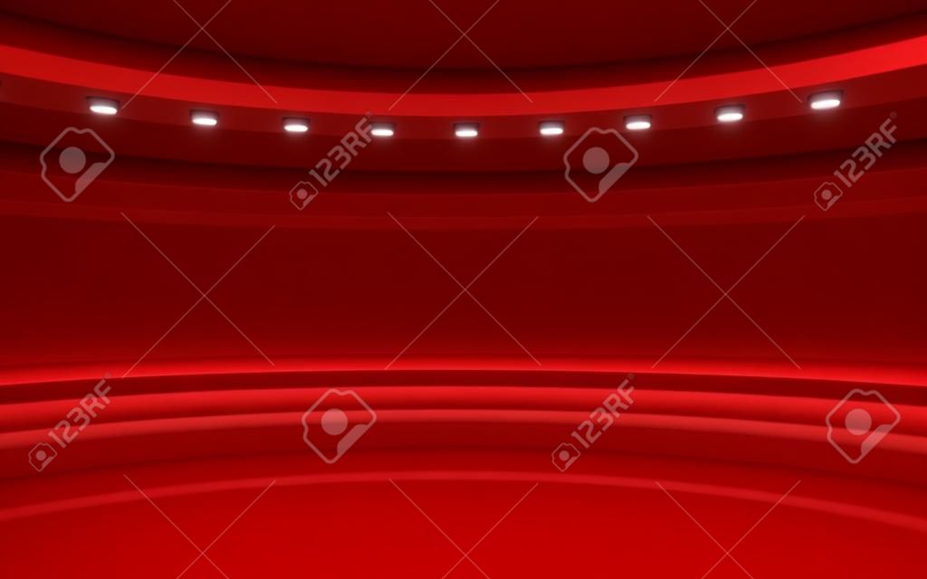 Rotes Studio. Roter Hintergrund. 3D-Rendering
