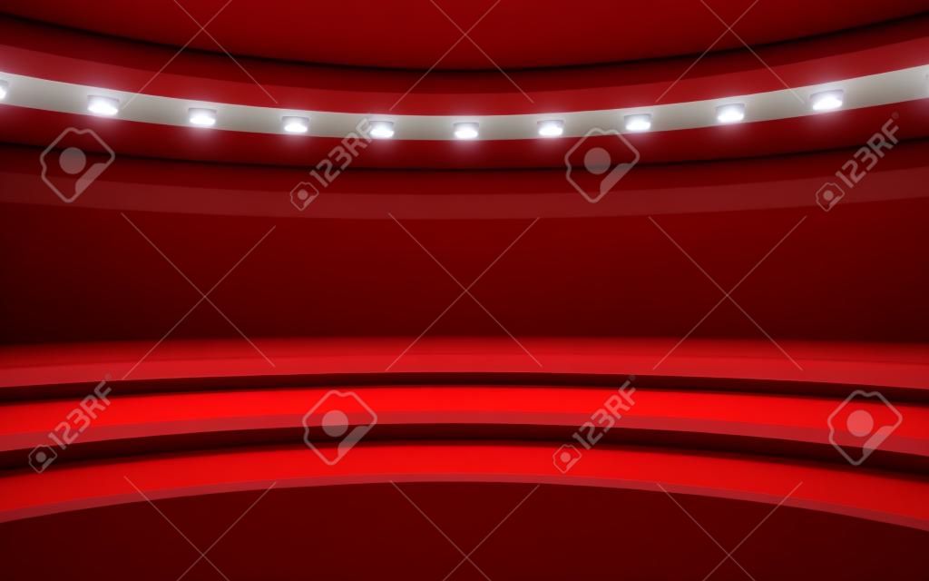 赤のスタジオ。赤背景。3 d レンダリング
