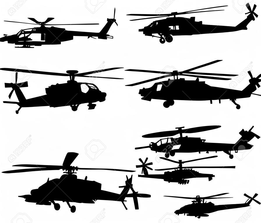 AH-64 Apache Longbow helikopter sziluettek meg. Vektor, a különböző szinteket.