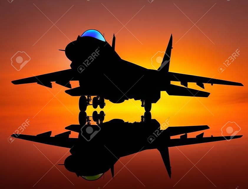 Jet fighter avec des couches de réflexion silhouette détaillées distinctes