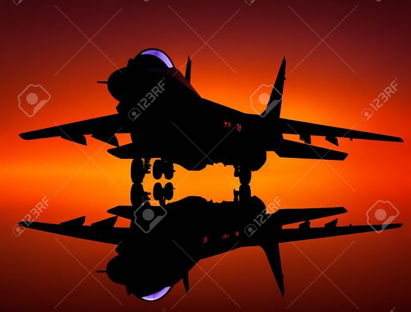 Jet fighter avec des couches de réflexion silhouette détaillées distinctes