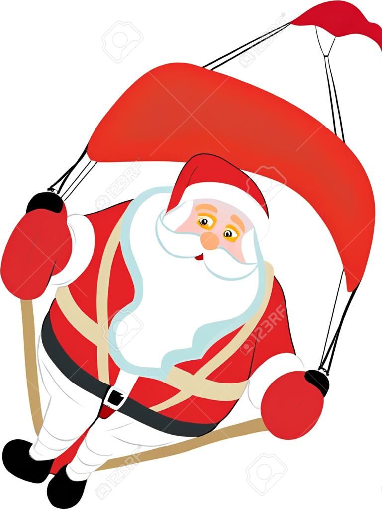 Cartoon Santa paragliding.Separate strati