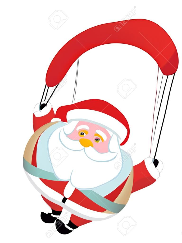 Cartoon  Santa paragliding.Separate layers