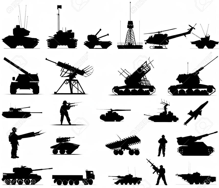 Anti-aircraft warfare silhouettes set  Vector on separate layers