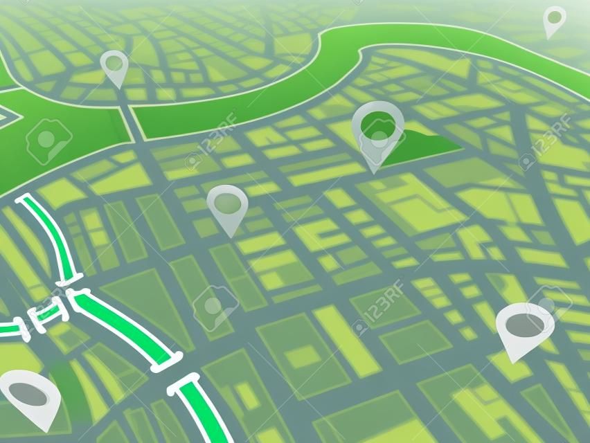 带GPS图标导航的街道地图