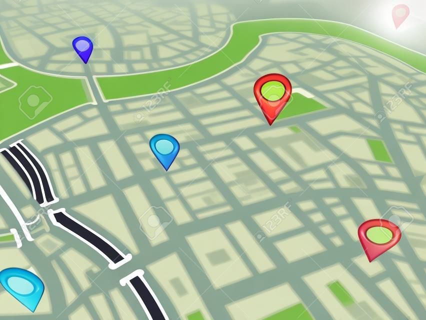 带GPS图标导航的街道地图