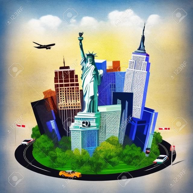 뉴욕시의 유명한 상징. 미국으로 여행