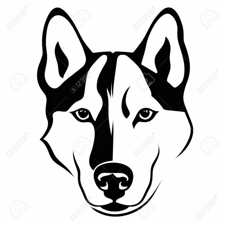 Siberian Husky Portrait. Emblem of a Dog in Black and White