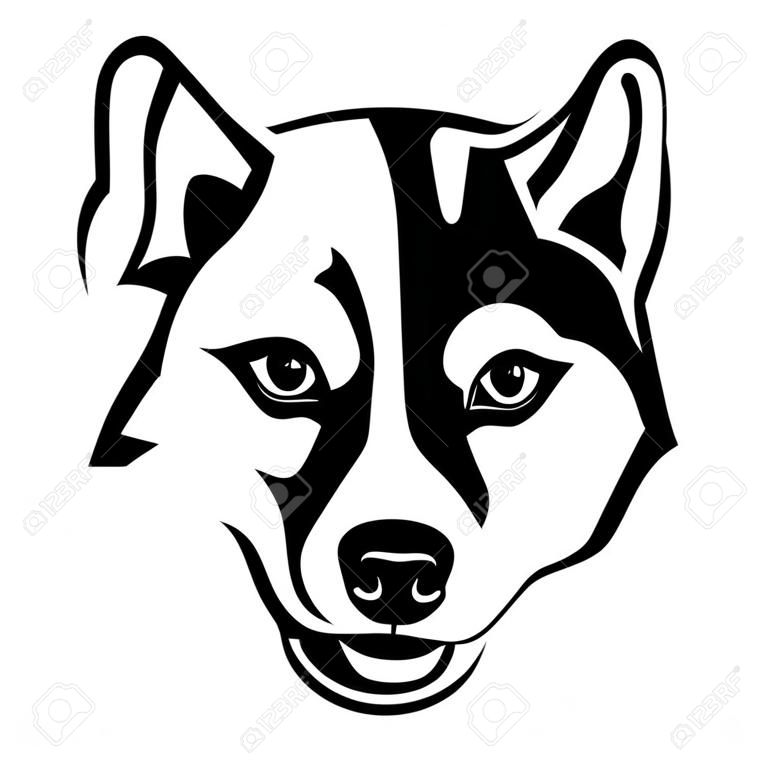 Siberisch Husky Portret. Embleem van een hond in zwart en wit