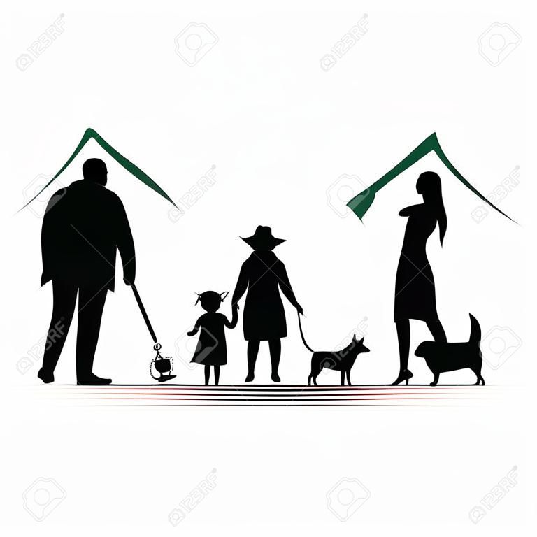 Silhouettes de la femme homme enfant famille grand-père de grand-mère, illustration, élément de conception icône