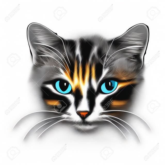 Kattenkop vector dier illustratie voor t-shirt. Sketch tatoeage ontwerp.