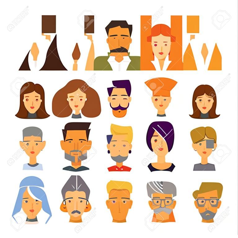 Faces of people, collection of vector illustrations of a flat style.
