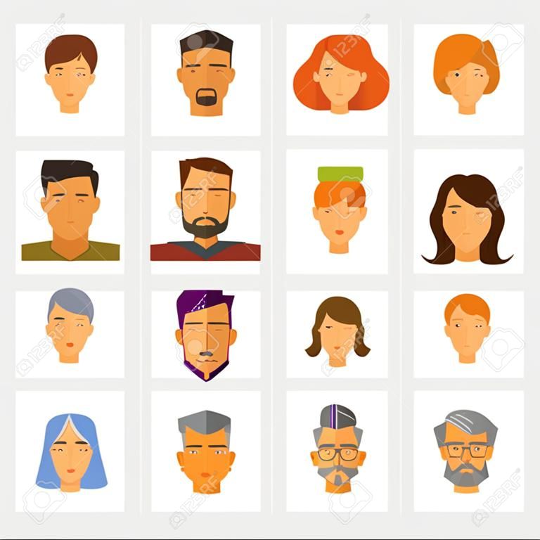 Gesichter von Leuten, Sammlung von Vektorillustrationen einer flachen Art.