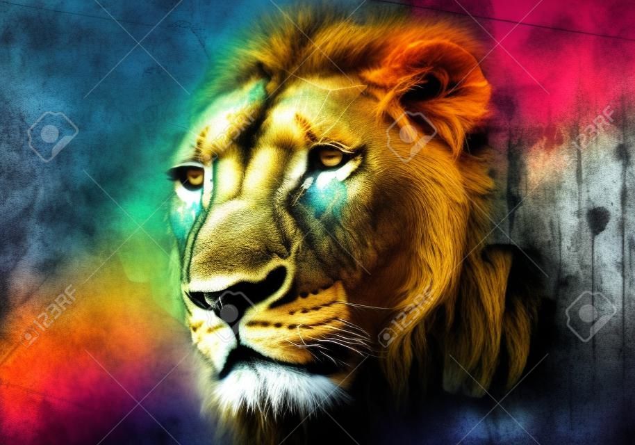 Grunge-Hintergrund mit Graffiti und bemaltem Löwen