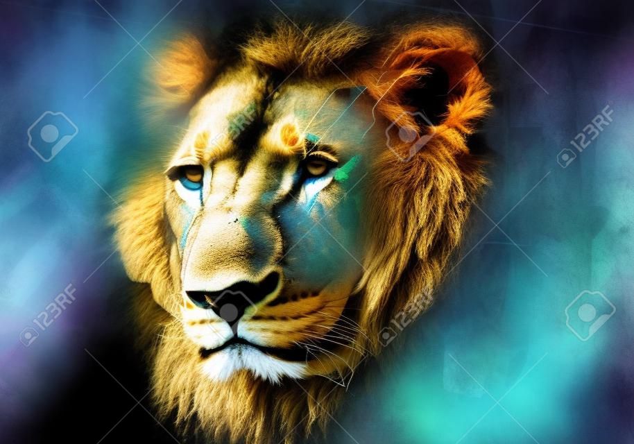 Grunge-Hintergrund mit Graffiti und bemaltem Löwen