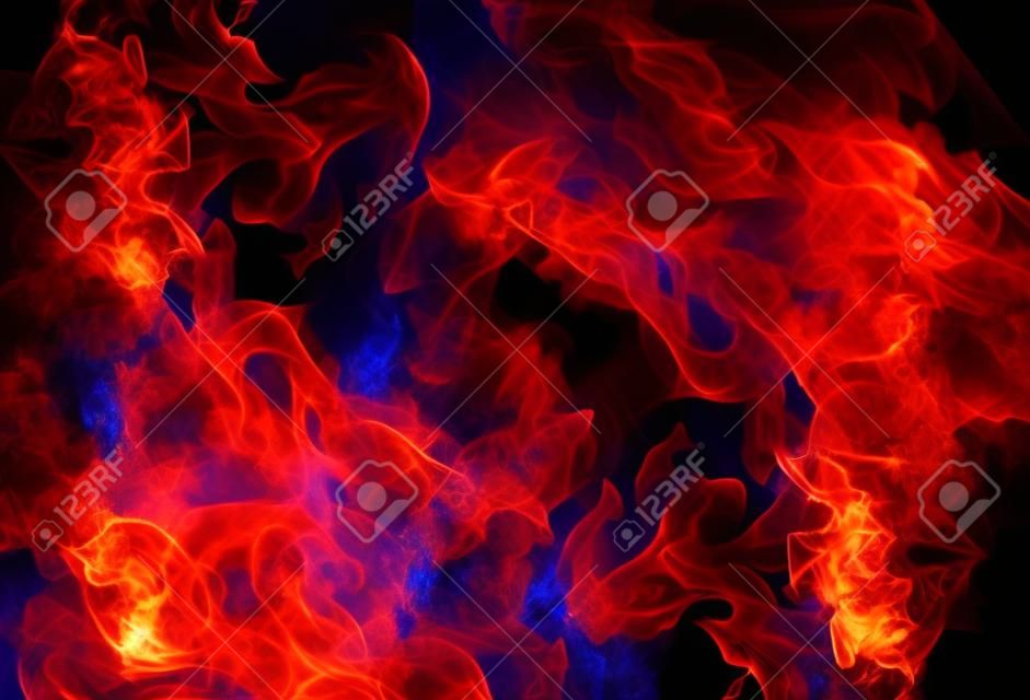 Red and blue fire on balck background