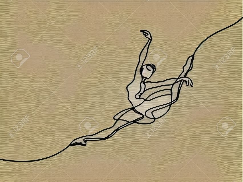 Continuous line art drawing. Ballet dancer ballerina jumping. Vector illustration