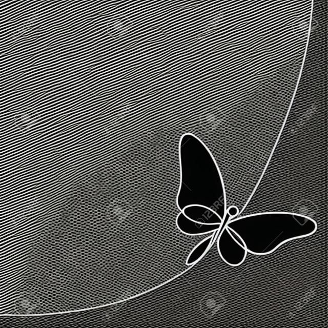 Dibujo continuo de una línea de ancho diferente. Logotipo de mariposa volando. Ilustración de vector de blanco y negro. Concepto para logo, tarjeta, banner, cartel, flyer
