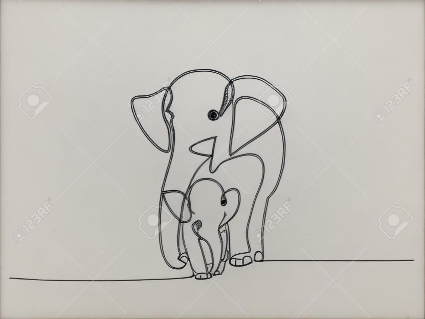 Dessin d'une ligne continue. Éléphant avec symbole de bébé.