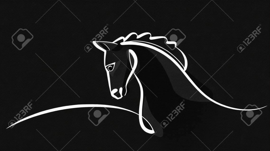 Dessin continu d'une ligne. Logo tête de cheval. Illustration vectorielle noir et blanc. Concept pour logo, carte, bannière, affiche, flyer