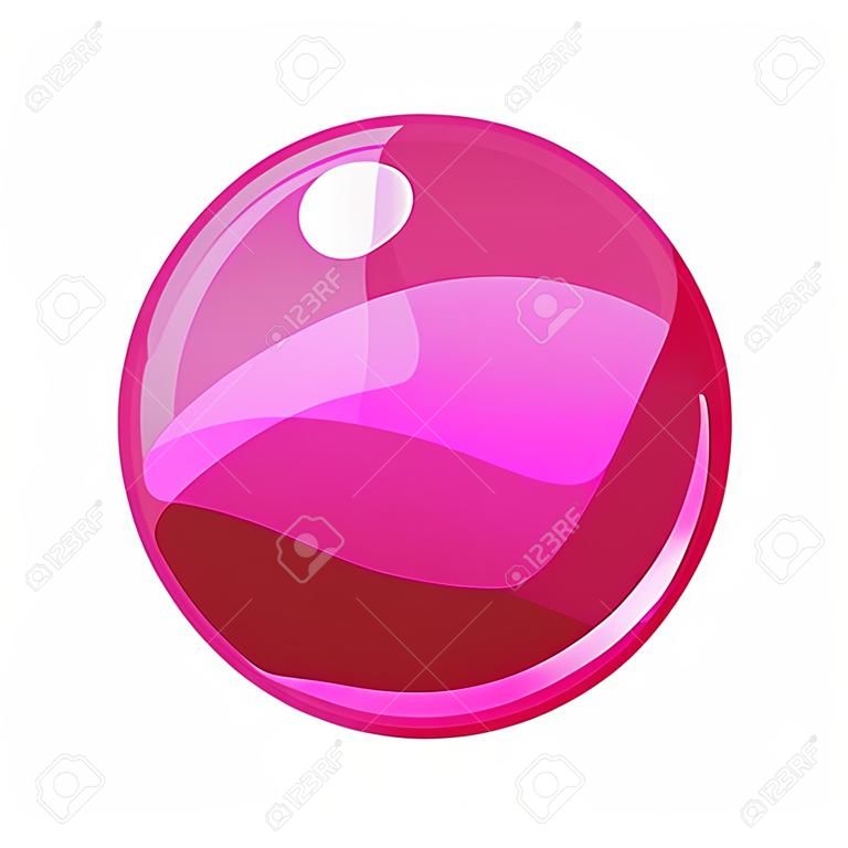 Arte de juego colorido brillante brillante rojo de bola. Esfera mágica de cristal, elementos de burbujas. Aplicación de GUI de vector de dibujos animados