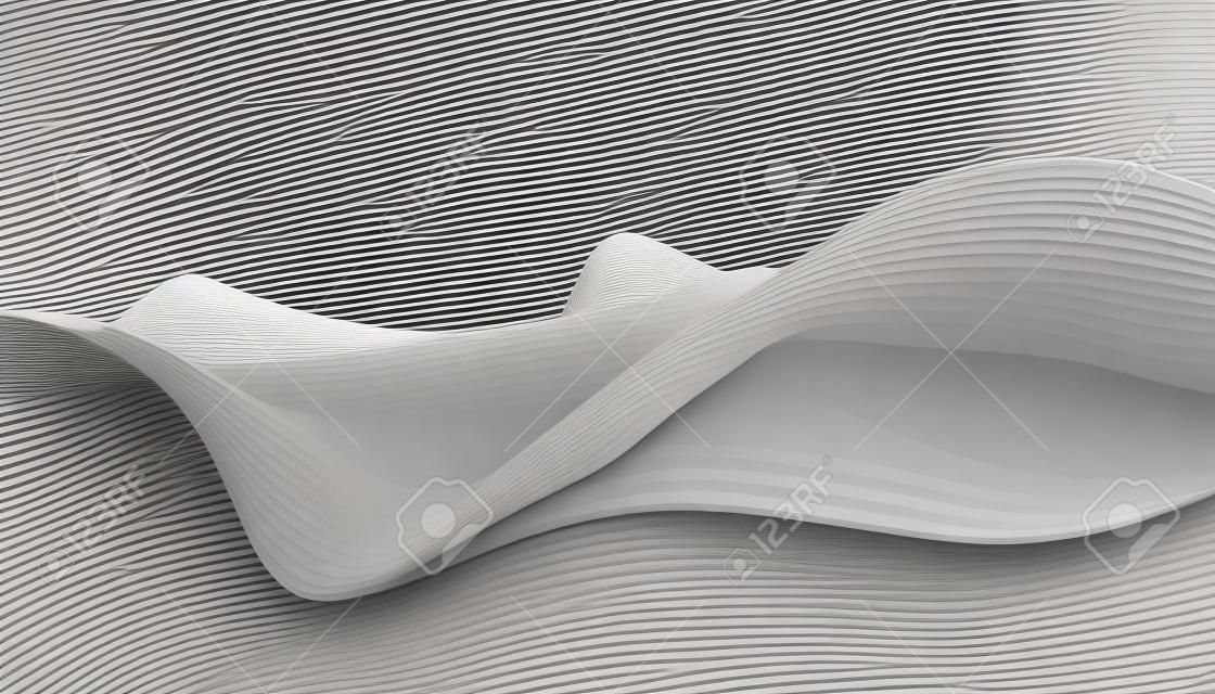 Abstraktes 3D-Rendering der glatten Oberfläche mit Linien. Gestreifter moderner Hintergrundentwurf für Plakat, Umschlag, Branding, Fahne, Plakat