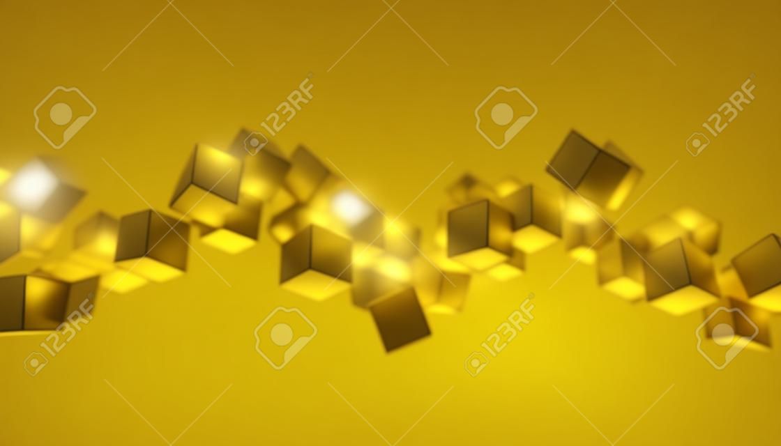 Abstract 3d render, geometric background design with yellow cubes