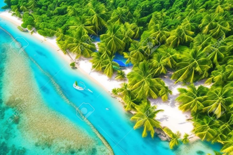 Вид с воздуха на тропический островной пляж, Доминиканская Республика