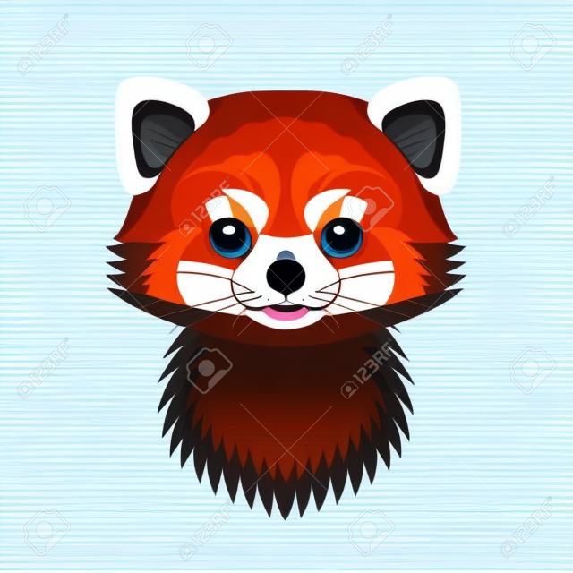 Visage ou tête de panda roux drôle isolé sur fond blanc. Illustration plate de dessin animé mignon animal poilu vecteur.