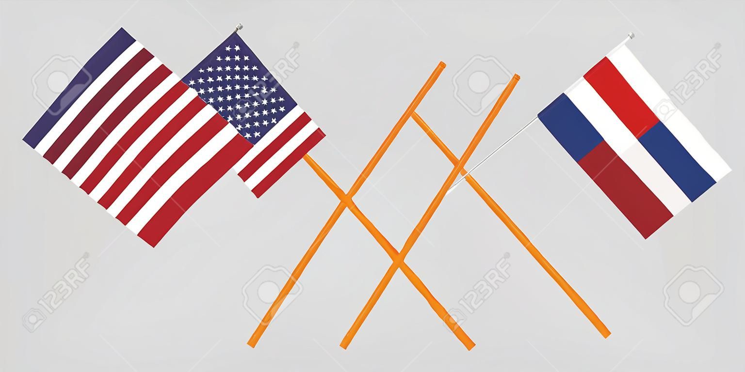 Netherlands and USA. The Netherlandish and American flags. Official proportion. Correct colors. Vector illustration