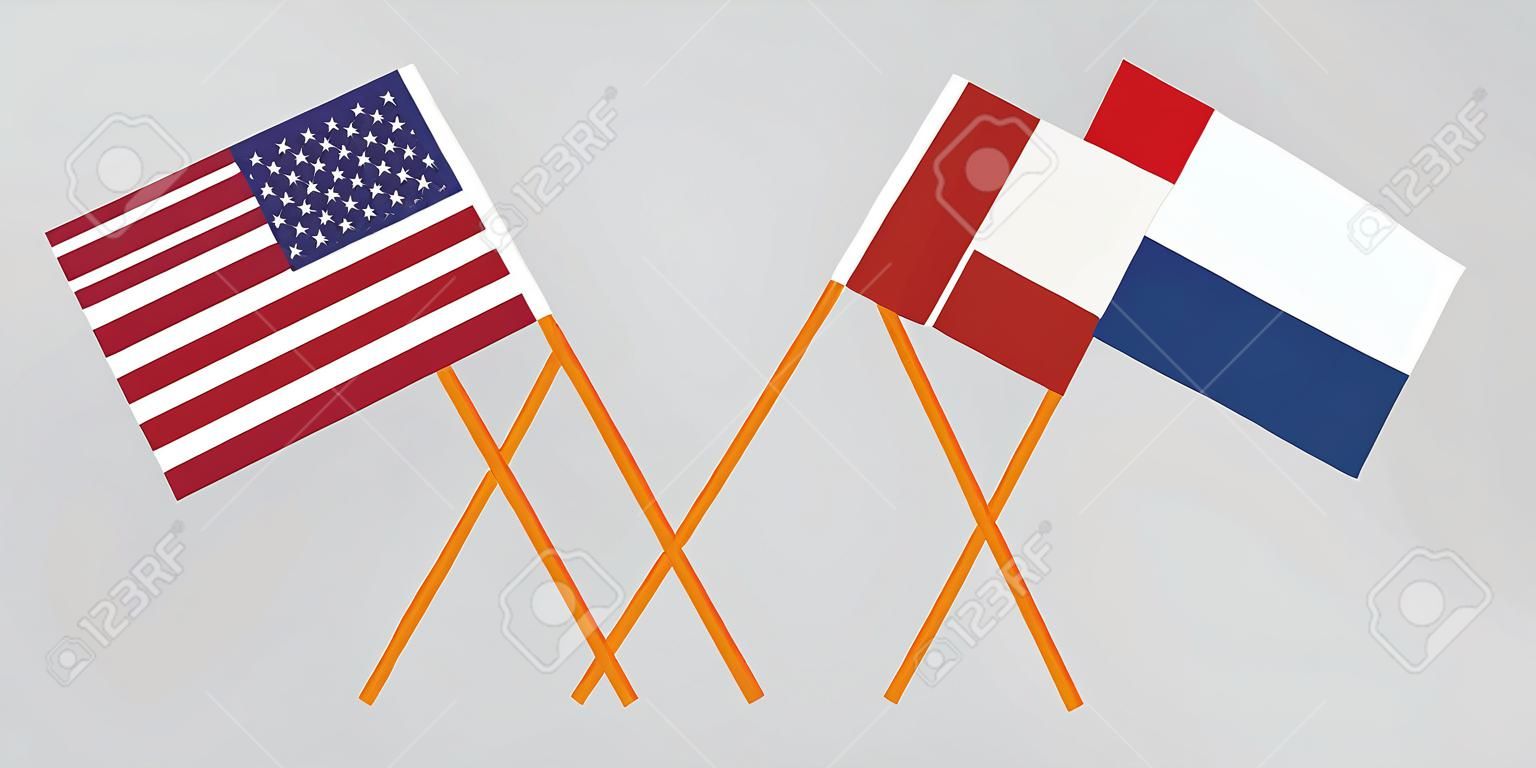 Netherlands and USA. The Netherlandish and American flags. Official proportion. Correct colors. Vector illustration