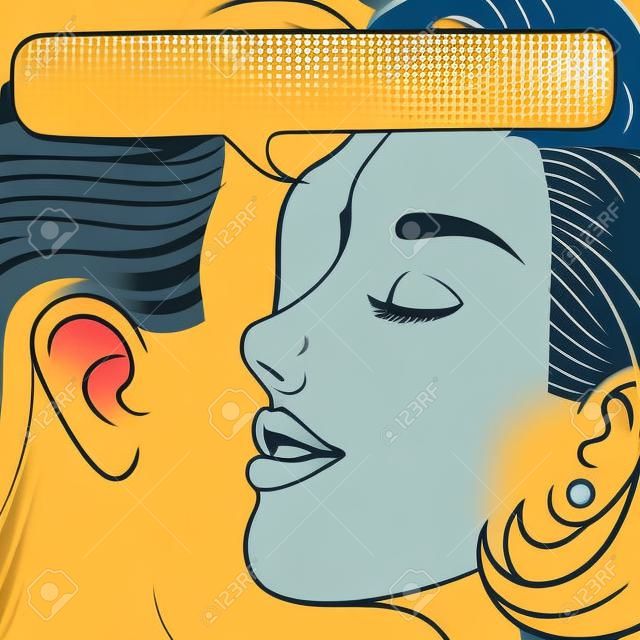 Vrouw fluisteren naar de mens in het oor. Pop Art vintage vector illustratie