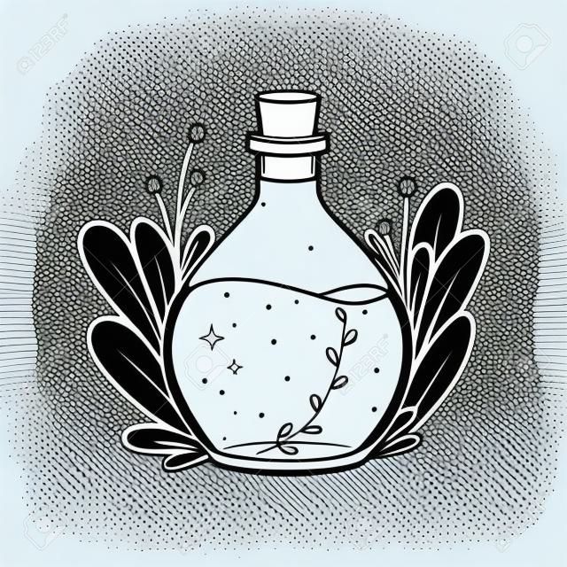 Magic Bottle with Plants - Kleurplaat pagina. Vector illustratie