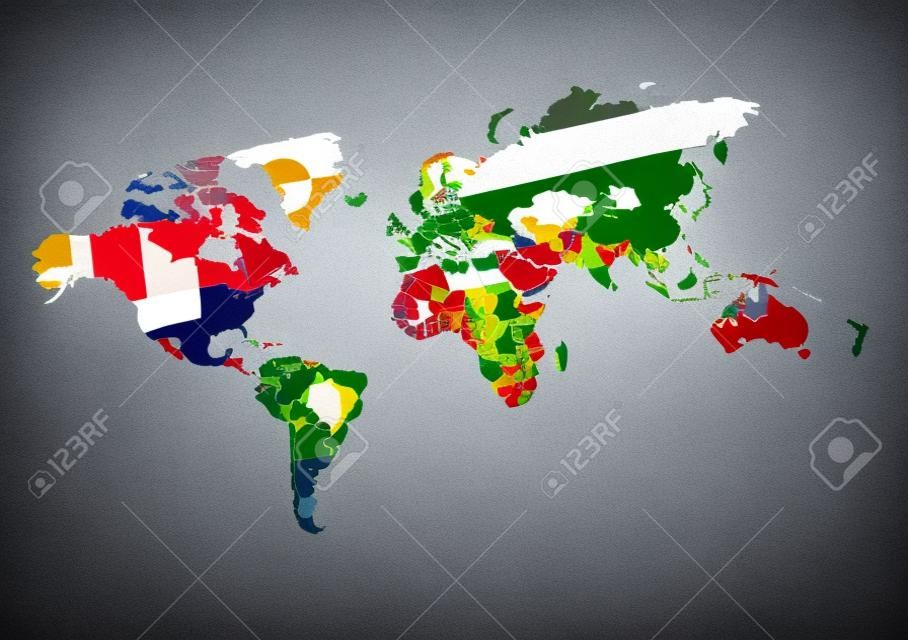 ülke bayrakları ile dünyanın siyasi haritası