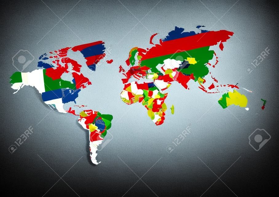 Mappa politica del mondo con bandiere di paesi