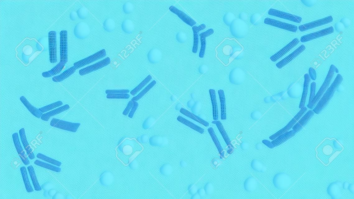 Um anticorpo monoclonal (mAb ou moAb) é um anticorpo feito por clonagem de um glóbulo branco único. Todos os anticorpos subsequentes derivados desta forma remontam a uma célula original. Coronavírus. 3d render