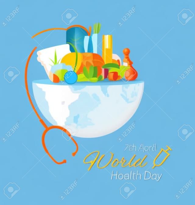 Conceito mundial do dia da saúde. Ilustração vetorial.