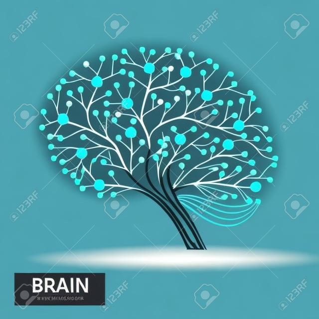 Creative concept of the brain tree design. Digital Tree, technology, network, wireless, internet, communication, nature vector illustration.