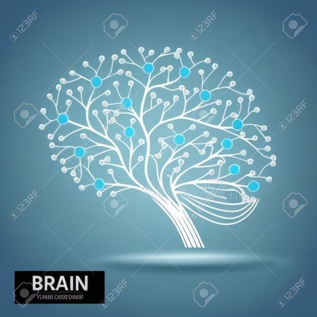 Creative concept of the brain tree design. Digital Tree, technology, network, wireless, internet, communication, nature vector illustration.
